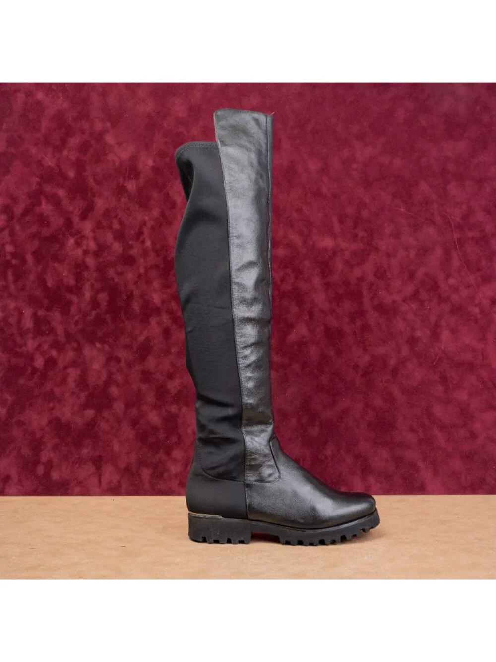 Donald Pliner Women Festival Party Black Leather OTK Platform Stretch Boots 6.5